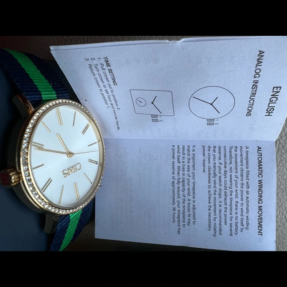 Chaps ladies preppy blue/green bling out gold hardware watch - Picture 4 of 11